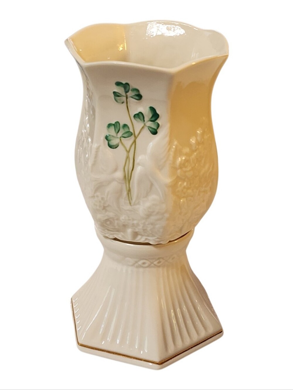🍀BELLEEK Porcelain Tea light Votive Candle Holder w-Shade Fairy Light Lamp Box - Picture 3 of 12